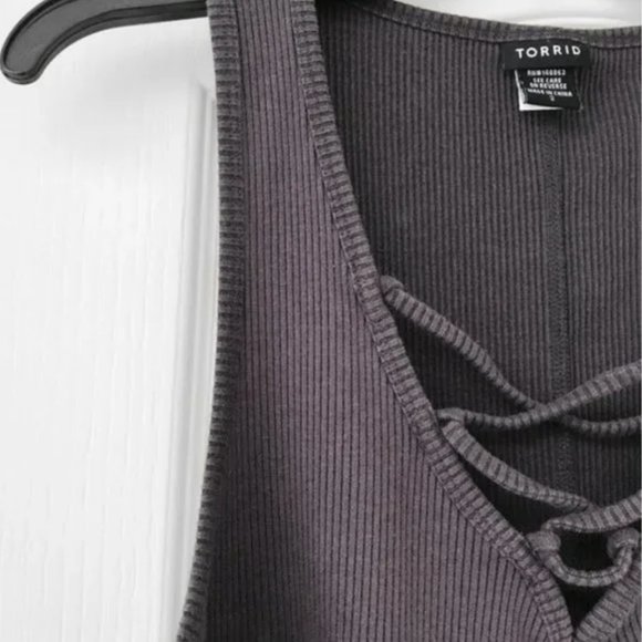 Torrid - Ribbed Lace Up Sleeveless Tank Top - Picture 3 of 9